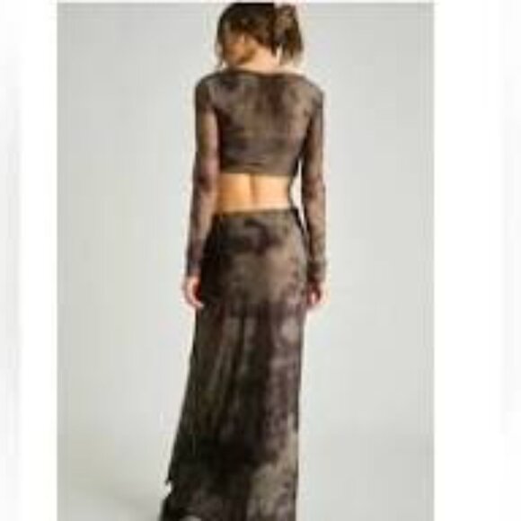 Free People Supernova Black and Brown Mesh Wrap Skirt Crop Top Set- Size S - Picture 3 of 3